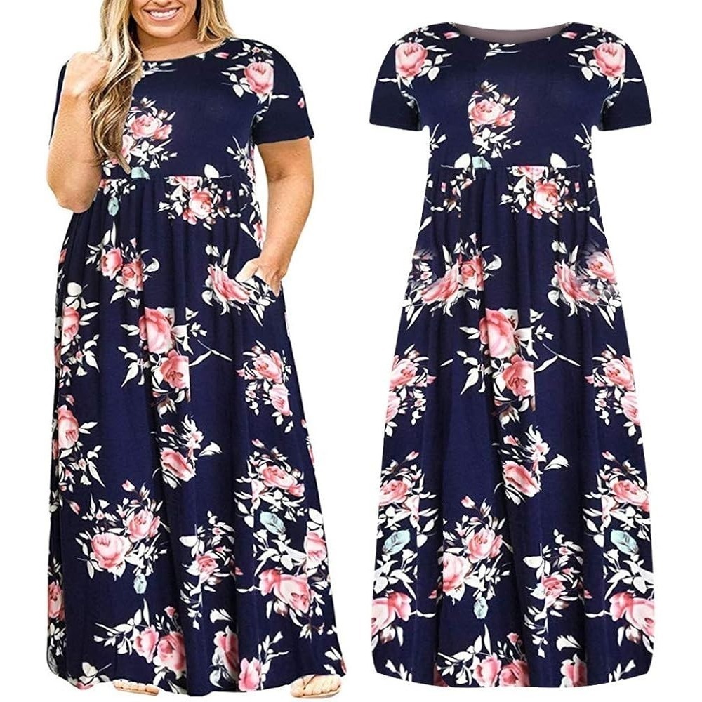 Nemidor Floral Maxi Dress Women's 2X Blue Pink Boho Cottagecore Comfort Relaxing